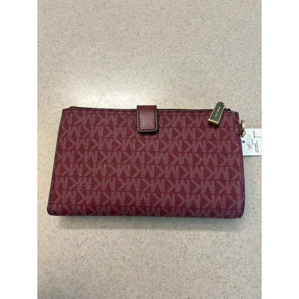 Michael Kors Jet Set Double Zip Wristlet Wallet Mulberry MK Logo NWT - Picture 3 of 11